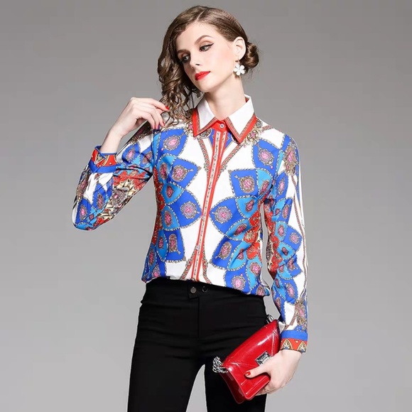 Europe Print Shirt Women Wear To Work - Picture 4 of 4